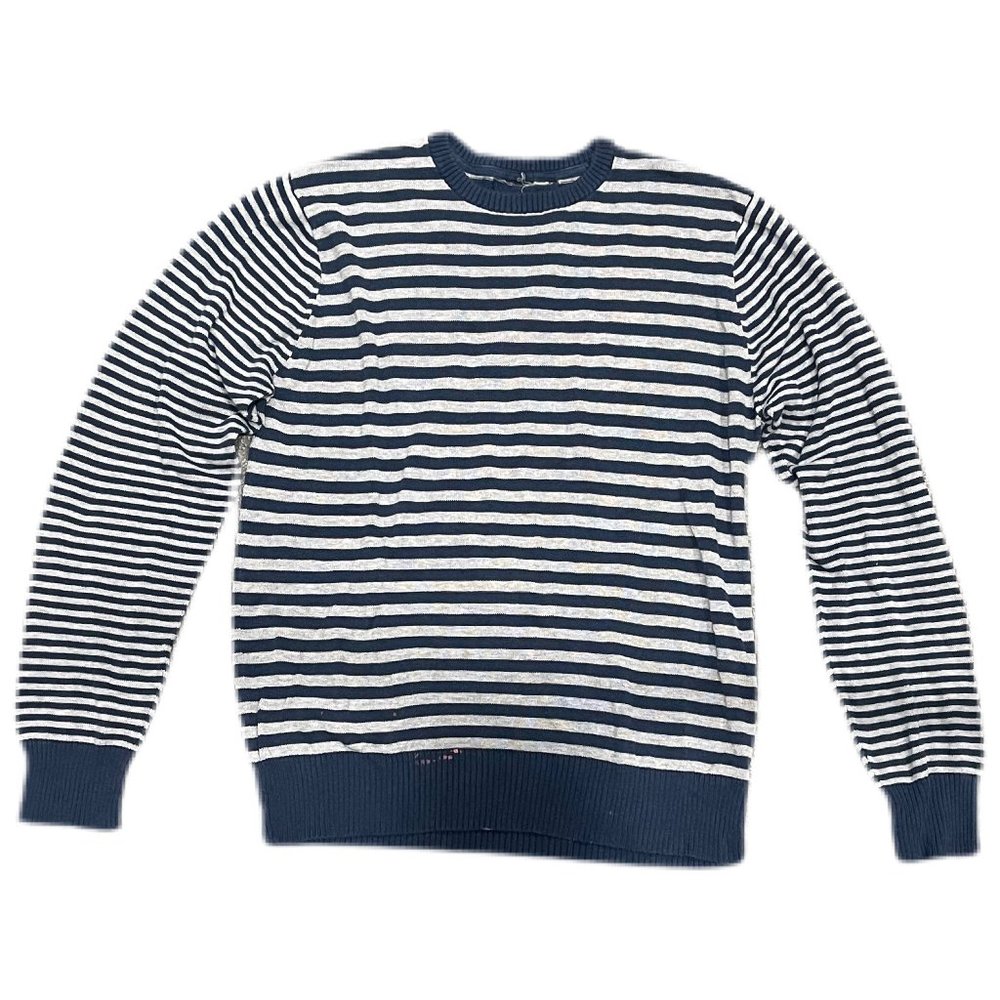 H&M Blue Gray Striped Pullover Crewneck Cardigan Sweatshirt Minimalist Medium